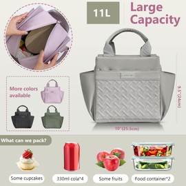 Wymulot Insulated Lunch Bag for Women- 11L Leakproof Work Lunch Box with Bottle Holder and Side Pockets, Spacious Cooler Pockets Women's for Office, Commute & Travel (Stone Gray)