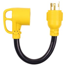 3 Prong 30 Amp RV Generator Adapter Cord with Grip Handle, L5-30P Twist Lock Male to TT30R Female, Heavy Duty STW 10 AWG Suitable for RVs, Trailers, Camping Vehicles, etc。ETL Listed（1FT