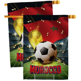 Ornament Collection World Cup Morocco Wall 2 Pcs Banner Flag Patio Lawn Garden Room Decorations Outdoor Tapestry Yard Signs Art FIFA Team Qatar Trophy Soccer Game Football Gifts, Made in USA