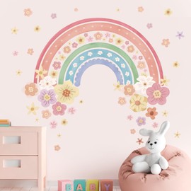 wondever wondever Large Rainbow Wall Decals for Girls Room Decor Colorful Boho Flower Peel and Stick Stickers Wall Art for Girls Bedroom Kids Room Baby Nursery