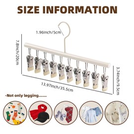 VSV stoage Pants Hangers with 10 Clips Holds 2 Pack for 20 Leggings, Hats, Socks, Space Saving and Legging Organizer Hanger for Closet, Clothing Hangers with Rustproof Clips, Closet Organizers,Beige