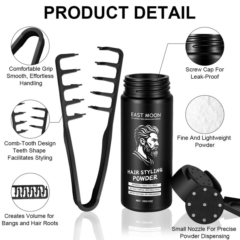 Beugo Hair Styling Powder and Comb, 30g Texturizing & Volumizing