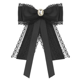 Elerevyo Lace Bow Tie Brooches for Women Elegant Brooch Pins Pre-Tied Shirt Neck Tie Black One Size
