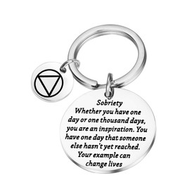 PLITI Sobriety Gift Addiction Recovery Gift Sober Gift Recovery AA Alcoholics Anonymous Birthday Gifts AA NA Gift Sobriety Keychain (Sobriety change lives CA)