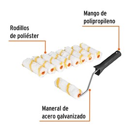 Truper ROPI-420N9, Kit de maneral y 9 mini rodillos de 4" de poliéster
