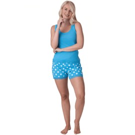 Camille Polka Dot Womens Pyjamas – Lightweight 100% Cotton Pajamas for Women with Lace Detailing & Elasticated Waist – Cool & Comfortable Ladies PJs Aqua