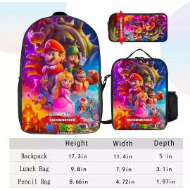 Unbranded The Super Bros Unisex Backpack Set Lightweight +Lunch bag +Pencil case