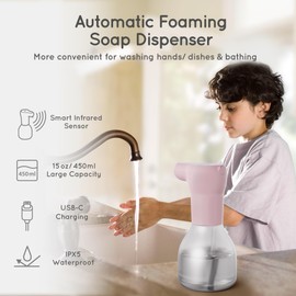iSiMEE Automatic Soap Dispenser, 15 oz Touchless Foaming Soap Dispenser for Bathroom Kitchen Dish Soap, Electric Foaming Shampoo Dispenser for Dog and Cat Bathing, 500 mAh USB-C Rechargeable