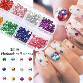 24Grid Shiny Colorful Nail Art Rhinestones 3D Flatback Rhinestones Charms for Nail Design Colorful Resin Diamonds Gems Jewels Kit for Nail Art and Crafting