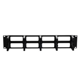 NavePoint 2U Horizontal Cable Management Panel with 5 Plastic Cable Rings, Metal Base, Fits Standard 19" Rack, Raceway Duct, Steel, Rack Cable Organizer