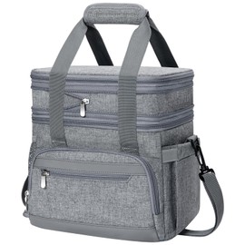MIAOJIE Lunch Box for Men & Women - Double Layer Large Insulated Leakproof Lunch Bag with Adjustable Shoulder Strap, Expandable Adult Lunch Cooler Bag for Work, Office, Travel, Camping-Grey