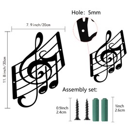 CREATCABIN Music Notes Metal Wall Art Decor Musical Note Wall Hanging Plaques Ornament Iron Wall Art Sculpture Sign for Indoor Outdoor Home Balcony Garden Office Decoration Gift Black 11.8 x 7.9 Inch