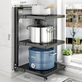 AIYoo Pots and Pans Organizer for Cabinet Black Adjustable 3 Tier Pot Organizer Rack Under Sink or Floating Shelf Heavy Duty Kitchen Storage Organizers Pot Lid Organizer