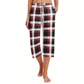 Ekouaer 2 Pack Women's Capri Pajama Pants Printed Drawstring Comfy Pj Bottoms With Pockets