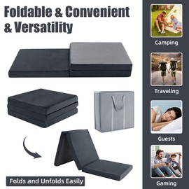 HOMBYS Tri Folding Memory Foam Camping Mattress for Outdoor Sleeping, Portable Waterproof Camping Pad Mat for Travel Truck Bed Tent,72" L x 24" W, Grey