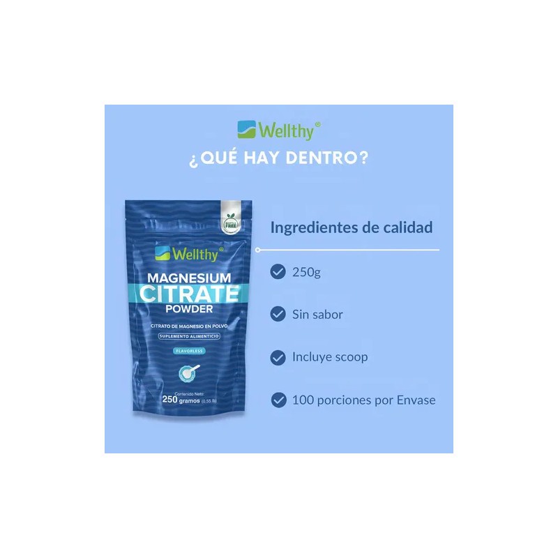 Citrato De Magnesio En Polvo Sin Sabor 250gr Wellthy