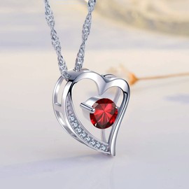 Love Heart Necklace 14k White Gold Plated Forever Love Heart Pendant Necklace Cubic Zirconia Jewellery Gift for Women Girl (White Gold-Forever Lover-01-Jan)