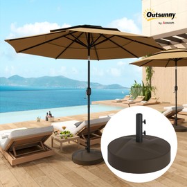Outsunny Patio Umbrella Base Holder, Heavy Duty Outdoor Umbrella Stand Base, Filled Up to 66lbs with Stand or 55lbs with Water for Garden, Poolside, Brown