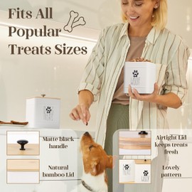 PERFNIQUE Dog Treat Container, Dog Treat Jar Set of 2 with Airtight Lid, Dog Cookie Jar for kitchen Counter, Pet Treat Container, Dog Treat Canister and Storage, 7.8x6.2 & 7.3x5.5(White)