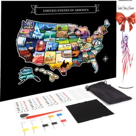 Large 23x16 Scratch-Off USA Map - Hand-Drawn Travel Design with Accessories, Laminated for Home Décor - Deluxe States Tracker, Road Trip Gift, Perfect for Travelers, Adventure & Geography Lovers
