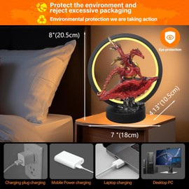 Hmusnwo Dragon-Figurine Lamp Decor-Light Stuff Gifts - Light Up LED Collectible Red Dragon Statue Home Décor 8" H