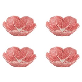Bordallo Pinheiro Cabbage Bowl Set of 4 Small Pink Leaf Motif Earthenware Dishes – Handcrafted Portuguese Tableware Serving Bowl Centerpiece for Appetizers, Snacks, Sides, or Desserts 4.7" D