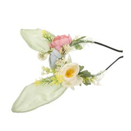Vaguelly Floral Bunny Ears Headband for Women Cute Party Headband with Realistic Flower Design for Easter Weddings Birthdays and Family Photoshoots