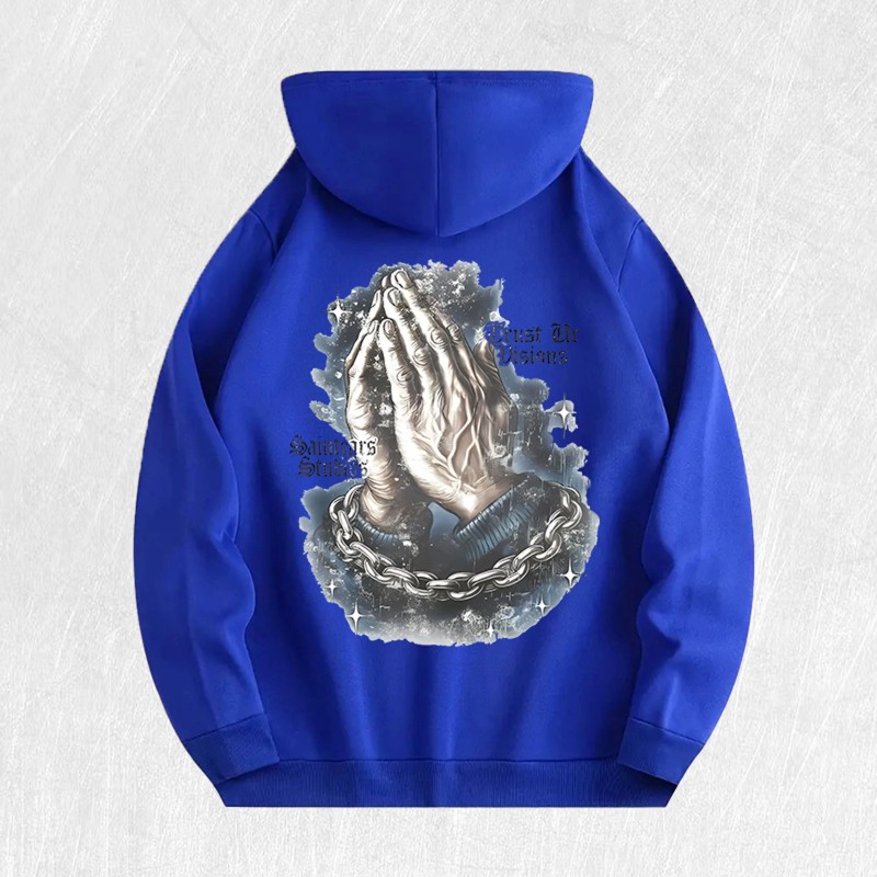 Praying Hands & Chain Graphic Hoodie 100% Cotton US Warehouse
