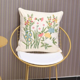 Pilmandu Set of 2 Embroidered Decorative Throw Pillow Covers for Couch Square Pillow Cases Cushion Covers for Bedroom Sofa Farmhouse Decor 18x18 Inch (Daisy)