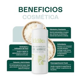Hidrolato de Arroz Integral 500 ml | Tónico Facial Iluminador y Calmante | Oryza Sativa Bran Water 100% Botánico | pH 3-5