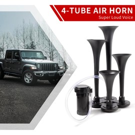 FARBIN Truck Air Horn 150DB Train Horn 12V 4 Trumpet Car Horn for Trucks Super Loud Air Horns with Compressor for Vehicle Truck Car Pickup Jeep SUV Train Boat Matte Black（Black, with Air pump）