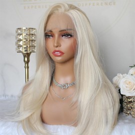 Aisom 613 Platinum Blonde Wig Synthetic Lace Front Wigs Pre Plucked 13x6 HD Glueless Straight Layered Lace Front Wig for Women Ready Go Wigs Beginner Friendly 22 Inch