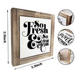 Funny Restroom Wood Plaque Sign, So Fresh So Clean, Box Wood Plaques Desk Décor 5.9×5.9×0.7inch, Small Signs for Home Decor Shelf, Bathroom Décor, Children Restroom Wooden Decoration