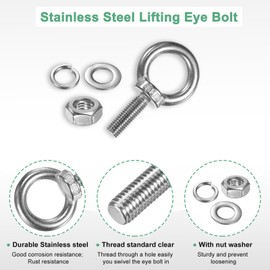 M METERXITY 8-Sets Stainless Eyebolt M10x30mm Shoulder Lifting Eye Bolt with Nuts Washers Male Screw Thread Ring Shoulder Eye Bolts Length 1.18 Inch for Suspending/Fastening