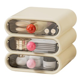 UFORU 3-Drawer Storage Organizer, Compact Vanity Drawer Organizer Set for Makeup, Small Plastic Storage Box for Bathroom, Dorm, Desk, Office, 7.87"X7.48"X7.28"