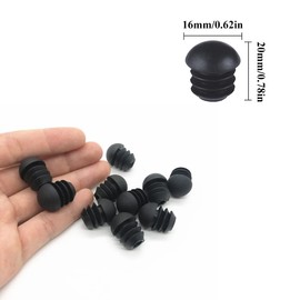 SIOPPKIK Round Pipe Plugs (Tube Outer Diameter 16 mm), Pack of 16 Lamellar Plugs Round with Ball Head, Chair Plugs, Pipe Cover Made of Polyethylene Plastic for Stools, Steel Tube Chairs (Black)