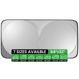 lebogner Windshield Sun Shade, Medium 64” X 32” Foldable Sunshades for Car Protects from UV Rays & Heat, Durable 240T Material Sun Visor Shield with Storage Pouch, Automotive Interior Sun Protection