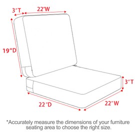 Favoyard Outdoor Deep Seat Cushion Set, 22 x 22 Inch Rainproof & 3-Year Fade Resistant Patio Furniture Cushions, Removable Seat Bottom & Back Cushion covers with Ties for Chair, Sofa, Couch, Dark Gray