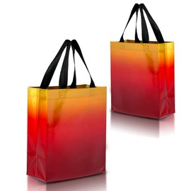 Nush Nush Rise Gradient Gift Bags – Set of 12 Sunset Yellow & Red Reusable Gift Bags Medium Size With Iridescent Finish - Colorful Party Favor Bags With Handles Birthday Bags, Goodie Bags - 8x4x10