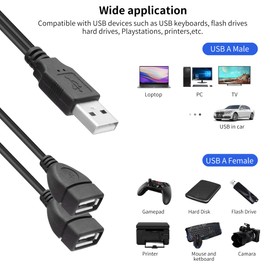 YACSEJAO USB Splitter with Switch USB A 2.0 Male to Dual USB Female Jack Y Splitter ON/Off Charging Cable (1M/3.3FT)