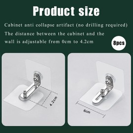 8 Pairs of Wall Mounting, No Drilling, Tilt Protection Furniture, Cabinet, Furniture Wall Anchor, Tilt Protection Wall Anchor, Mounting Set, Wall Cabinet, Bracket, for Shelf Chest of Drawers, Load