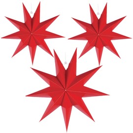 3 Pieces 3D 12" Large Paper Star Hanging Star Red Paper Star Decorations for Weddings, Christmas Holiday, Girls Bedroom Decor,Birthday Party Celebration Home Decoration