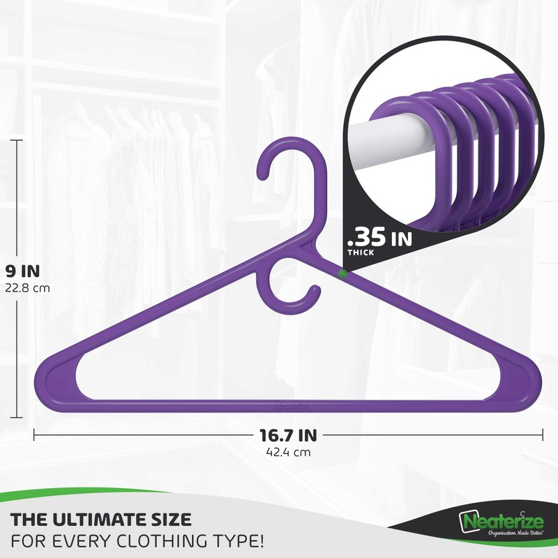 NEATERIZE Ultra Heavy Duty Plastic Clothes Hangers - Purple -