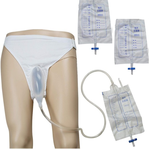 BodyMoves Pee Bag Re-useable Urinal Bag Spill Proof Collector Aid Pee Holder for Urinary Incontinence(Male),with 3 Pee Bags and an Elastic Waistband (Male Normal Type)