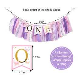 Mariposa One - Banner de silla alta, decoración de fiesta de primer cumpleaños, mariposa 1ª/primera silla alta, pancarta de 1ª silla alta, pancarta de niña 1ª silla alta, mariposa morada 1ª foto Prop
