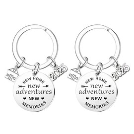 Ghloyza 2Pcs New Home Keychain 2025 New Adventures Keyrings Housewarming Gifts For New Homeowner House Keyring