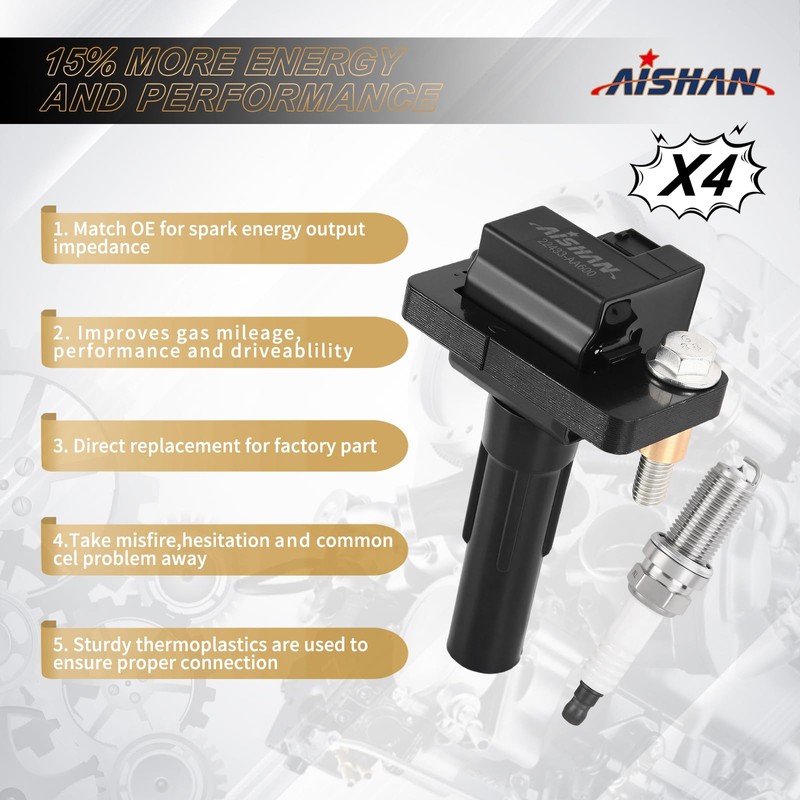 AISHAN Set of 4 Ignition Coil Pack and Iridium Spark