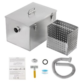 IRONWALLS 8LBS Commercial Grease Trap, Side Inlet Stainless Steel Wastewater Grease Interceptor Oil-Water Separator with Removable Mesh Filter for Restaurant Coffee Shop Home Kitchen