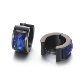 HIJONES Stainless Steel Earrings for Men Women Crystal Round Huggie Stud Earrings Statement Hinged Ear Piercing, Metal, No Gemstone