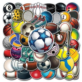 WESILY Pack 50 PCS Sports Ball Stickers Aesthetic Funny Waterproof Vinyl Decal Sticker Gifts for Teens Boys Adults Decor Water Bottles Laptop Phone Helmet Suitcase Bike Scrapbooks